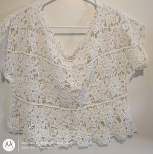 Cream Ruffled Cap Sleeve Cropped Blouse